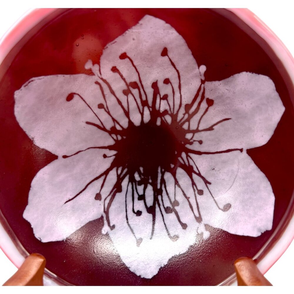 Kiku Handmade Fused Glass Bowl With Pink Cherry Blossom Design 5"Diameter - Picture 2 of 7